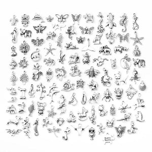 100pcs Antique Silver Mixed Animal Pendant Charms DIY Jewelry Making