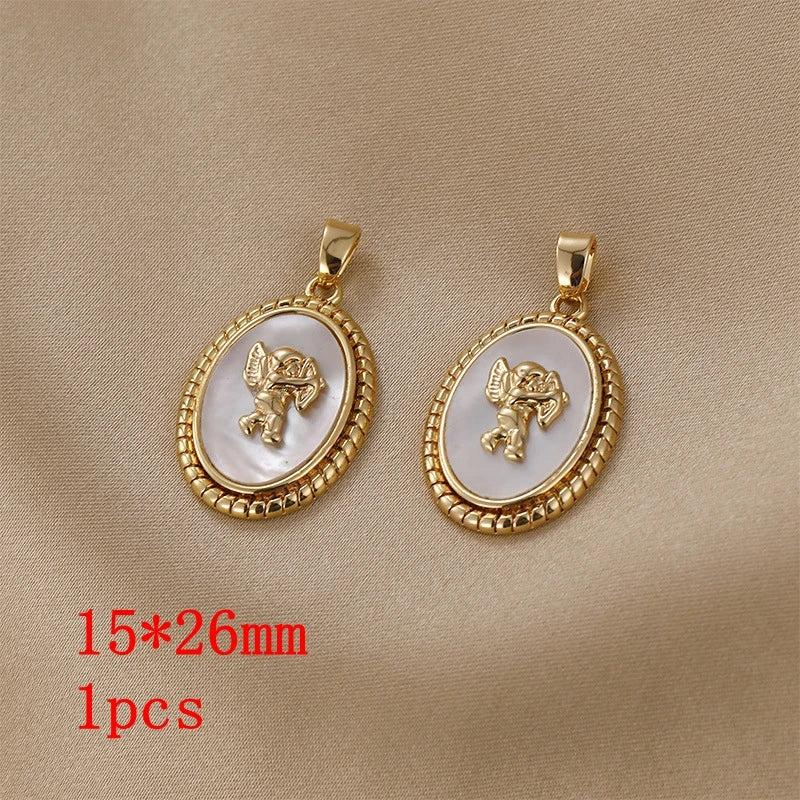 Copper Metal Oval Shell Angel Pendant Charm for DIY Jewelry Making