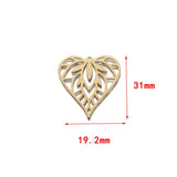 6Pcs Raw Brass Heart Pendant Charms, Hollow Out Leaf Love Heart Charm
