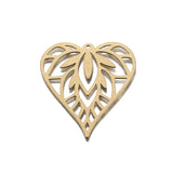 6Pcs Raw Brass Heart Pendant Charms, Hollow Out Leaf Love Heart Charm
