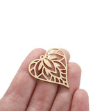 6Pcs Raw Brass Heart Pendant Charms, Hollow Out Leaf Love Heart Charm