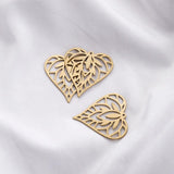 6Pcs Raw Brass Heart Pendant Charms, Hollow Out Leaf Love Heart Charm