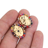 4pcs Multicolor Crystal Sun Oval Stainless Steel Charms Pendants