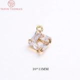 4PCS 10x13MM Square Charms Pendants 24K Plated Brass with Zircon DIY Jewelry