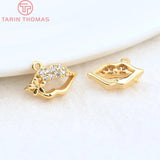 6PCS 5.5x9.5MM 24K Plated Brass Zircon Lips Charms Pendants DIY Jewelry
