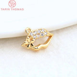 6PCS 5.5x9.5MM 24K Plated Brass Zircon Lips Charms Pendants DIY Jewelry