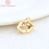 6PCS 5.5x9.5MM 24K Plated Brass Zircon Lips Charms Pendants DIY Jewelry