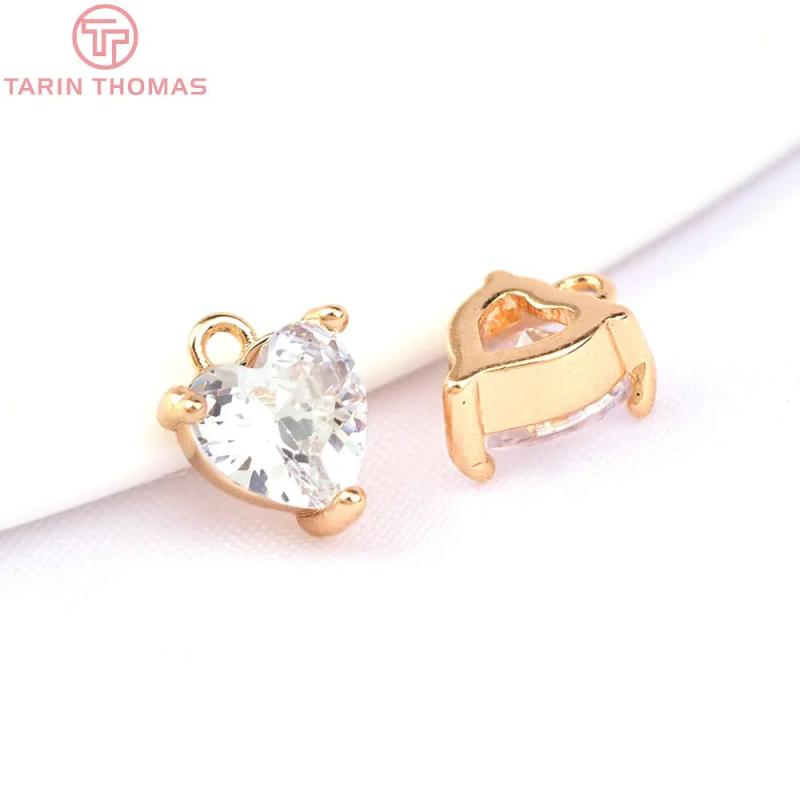 6PCS 5.5x5.8MM 24K Plated Brass Zircon Heart Charms