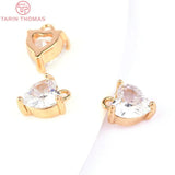 6PCS 5.5x5.8MM 24K Plated Brass Zircon Heart Charms