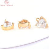 6PCS 5.5x5.8MM 24K Plated Brass Zircon Heart Charms