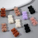 10pcs Colorful Bear Velvet Charms Resin Pendant DIY Necklace Keychain 21*11mm