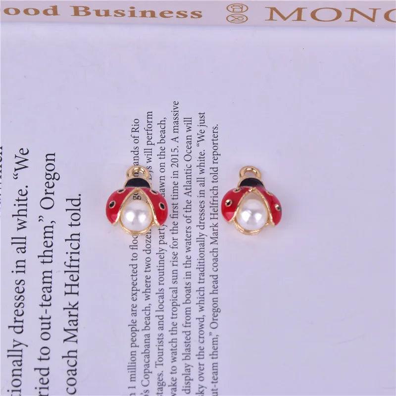 5pcs Pearl Ladybug Charm for Jewelry Making Findings DIY
