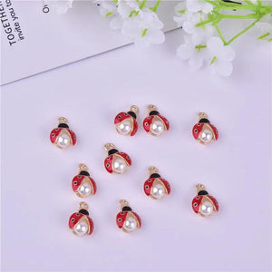 5pcs Pearl Ladybug Charm for Jewelry Making Findings DIY