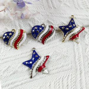 10pcs Pentagram Heart America Flag Metal Charms for Jewelry Making