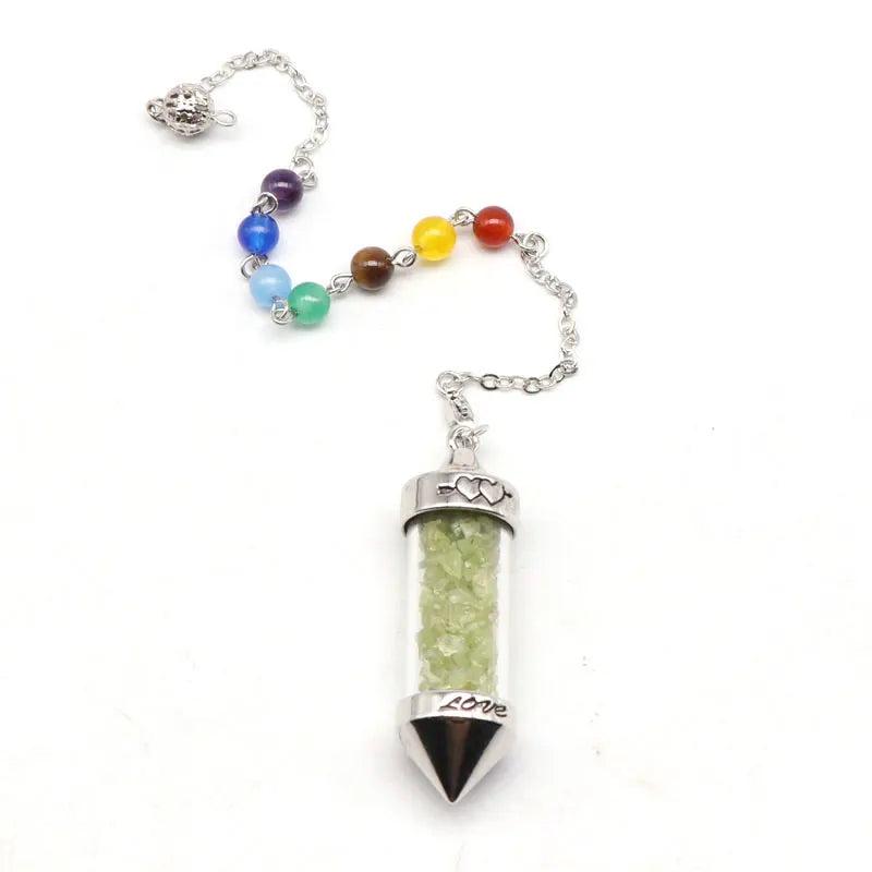 Hexagon Aquamarine Quartz Pendant 7 Chakra Gem Beads