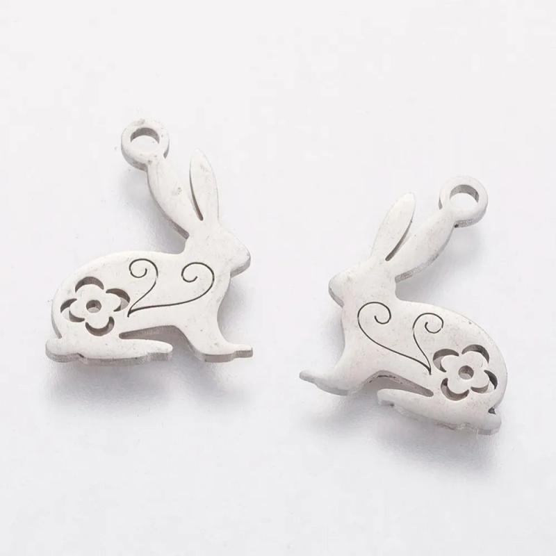 10pcs 201 Stainless Steel Bunny Pendants Easter Theme DIY Jewelry Making