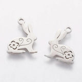 10pcs 201 Stainless Steel Bunny Pendants Easter Theme DIY Jewelry Making