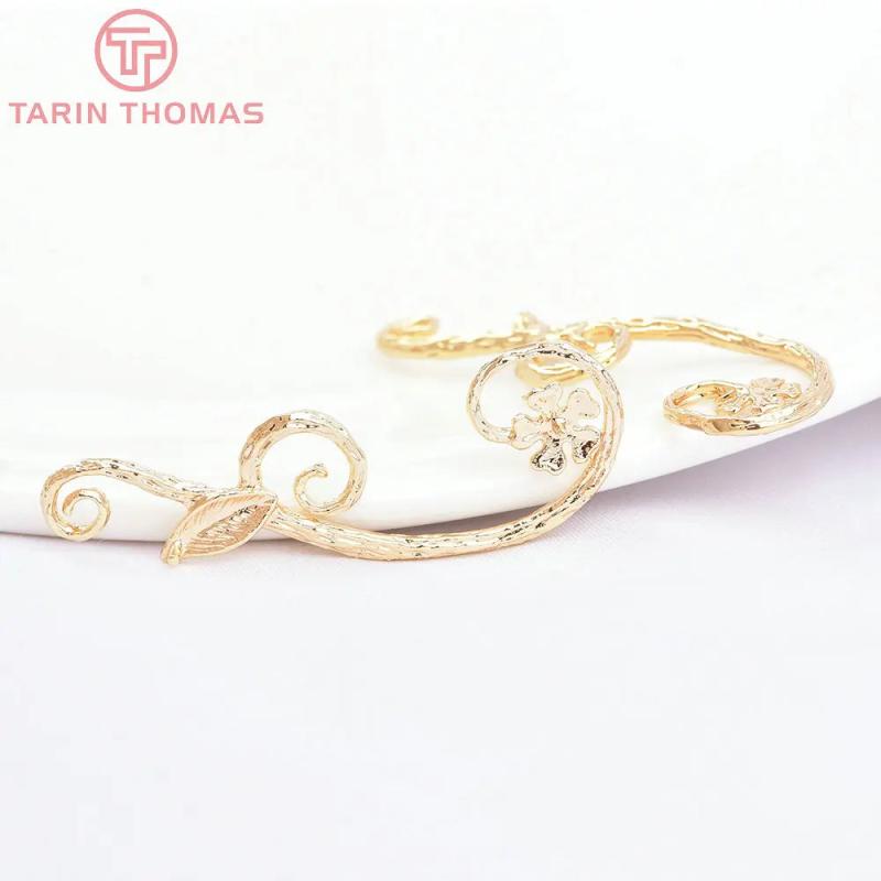 6PCS 40x13MM 24K Champagne Plated Brass Flower Vine Charms