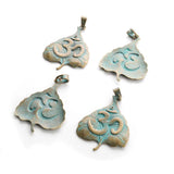 2pcs Verdigris Patina Heart Leaf Charms Tribal Totem Pendant