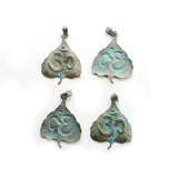 2pcs Verdigris Patina Heart Leaf Charms Tribal Totem Pendant