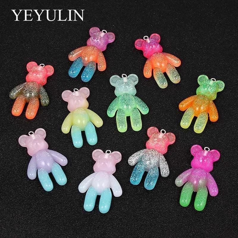 10pcs Resin Bear Gradient Charms Pendant Necklace Bracelet DIY Jewelry Making