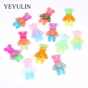 10pcs Resin Bear Gradient Charms Pendant Necklace Bracelet DIY Jewelry Making