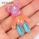 10pcs Resin Bear Gradient Charms Pendant Necklace Bracelet DIY Jewelry Making