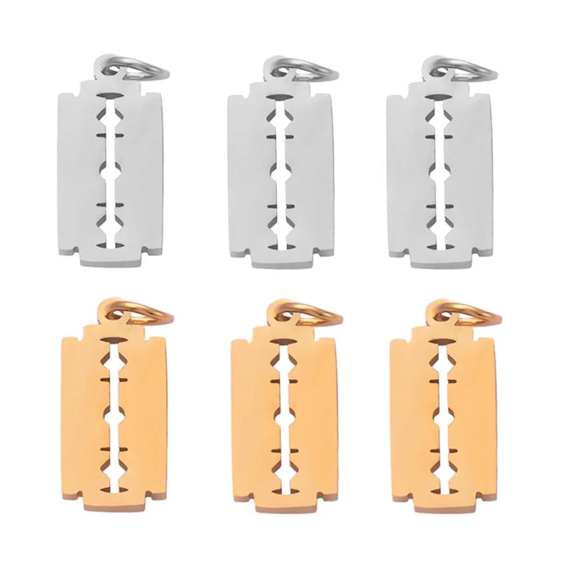 10 Stainless Steel Razor Blades Charms Men Stamping Blank Dog Tag