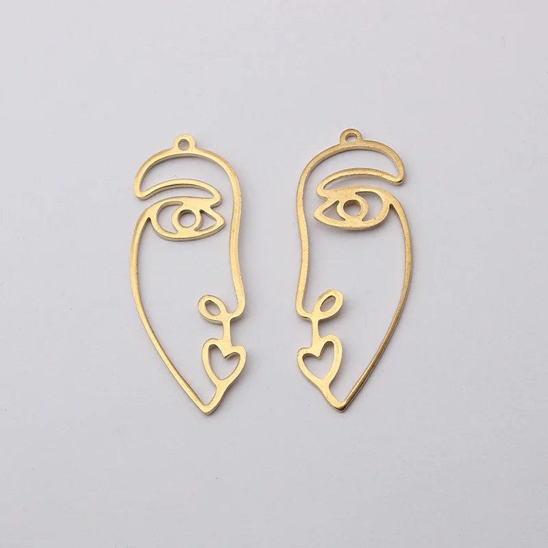 10pcs Abstract Human Face Charms Geometric Pendant DIY Jewelry Making