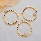 10PCS 21x23MM 24K Plated Brass Zircon Charms Pendants DIY Jewelry Findings