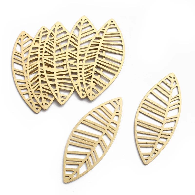 6pcs Raw Brass Leaf Pattern Charms for DIY Jewelry Making