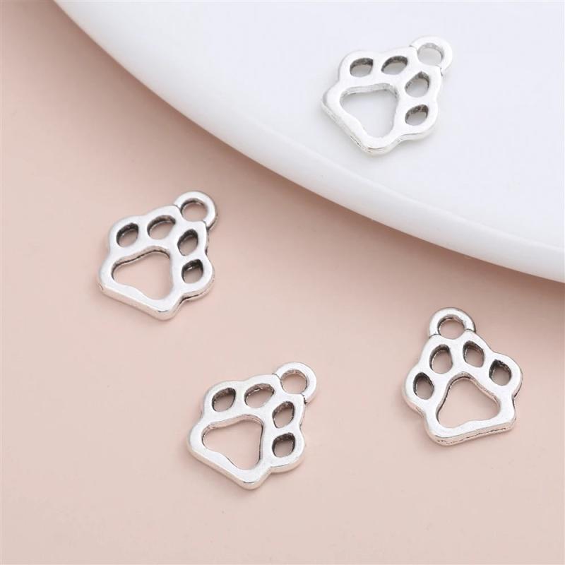 150Pcs Dog Paw Print Charm Metal Accessories for Necklace Bracelet DIY