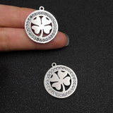 5pcs Stainless Steel Lucky Four-leaf Clover Charms with Rhinestones