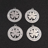 5pcs Stainless Steel Lucky Four-leaf Clover Charms with Rhinestones