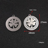5pcs Stainless Steel Lucky Four-leaf Clover Charms with Rhinestones