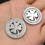 5pcs Stainless Steel Lucky Four-leaf Clover Charms with Rhinestones