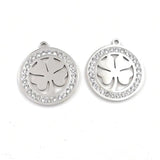 5pcs Stainless Steel Lucky Four-leaf Clover Charms with Rhinestones
