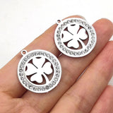 5pcs Stainless Steel Lucky Four-leaf Clover Charms with Rhinestones