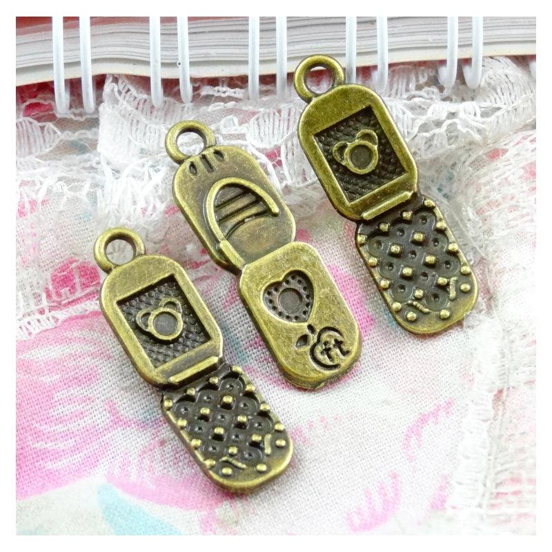 50 Antique Bronze Mobile Phone Charms DIY Necklace Pendant