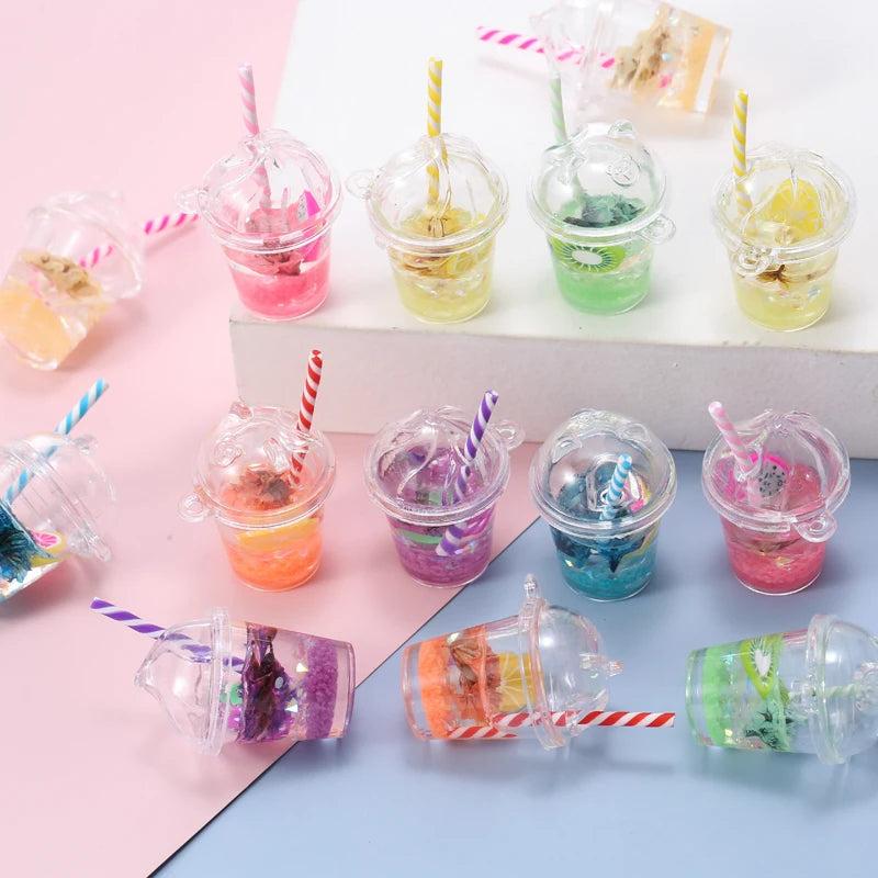 10pcs Mixed Fruit Juice Lemon Drink Cup Charms Pendant DIY Earrings Keychain