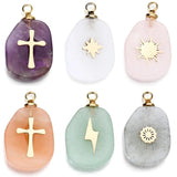 5pcs Natural Stone Stainless Steel Charms Pendants Quartz DIY Necklaces