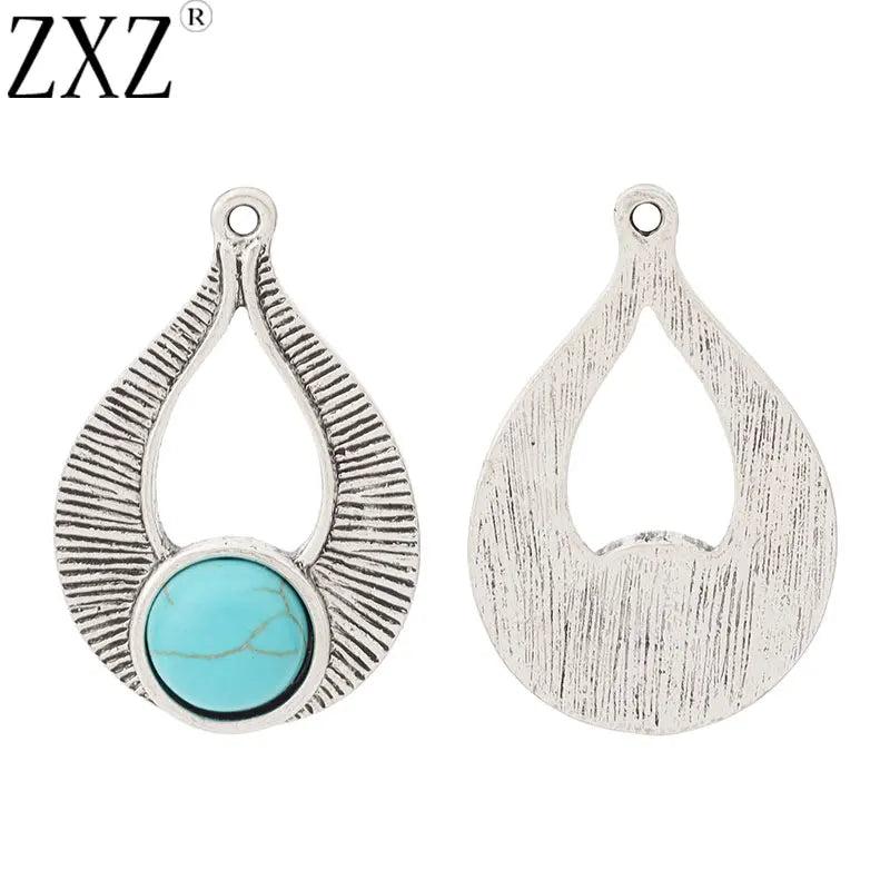 10pcs Tibetan Silver Water Drop Stone Charms Pendants 35x23mm