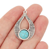 10pcs Tibetan Silver Water Drop Stone Charms Pendants 35x23mm