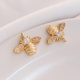 5Pcs 14K Plated Brass Zircon Bee Charms Pendant Jewelry Making