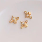 5Pcs 14K Plated Brass Zircon Bee Charms Pendant Jewelry Making