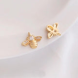 5Pcs 14K Plated Brass Zircon Bee Charms Pendant Jewelry Making