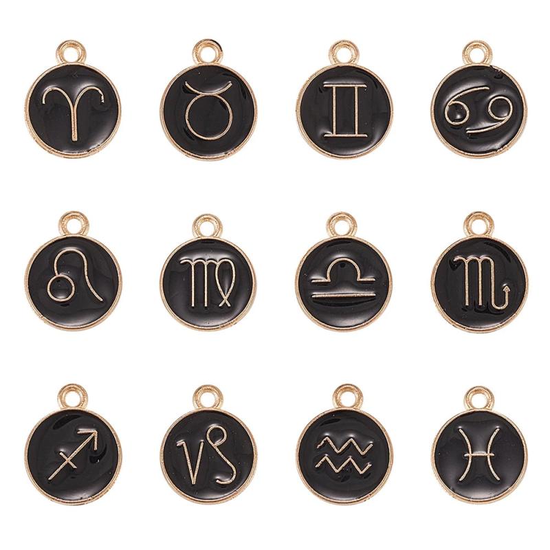 12Pcs Double-sided Alloy Enamel Constellations Charms for DIY Earrings Necklace