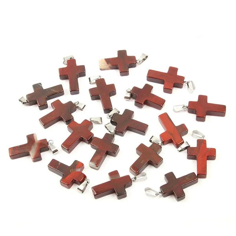 Rose Quartz Cross Pendant 25*18mm DIY Necklace Accessories