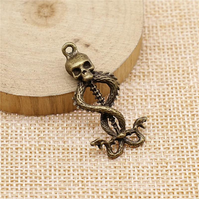 13pcs Bronze Snake Skull Charms for DIY Retro Jewelry Earring Keychain