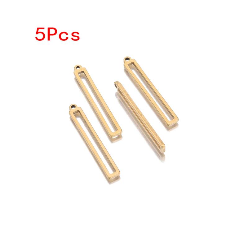 5Pcs Stainless Steel Bar Charm Rectangle Component Cut Out Middle Pendant